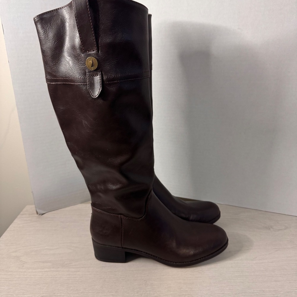 Nautica Brown Faux Leather Tall Riding Boots Women's Size 7.5 Round Toe Side Zip - Picture 5 of 10